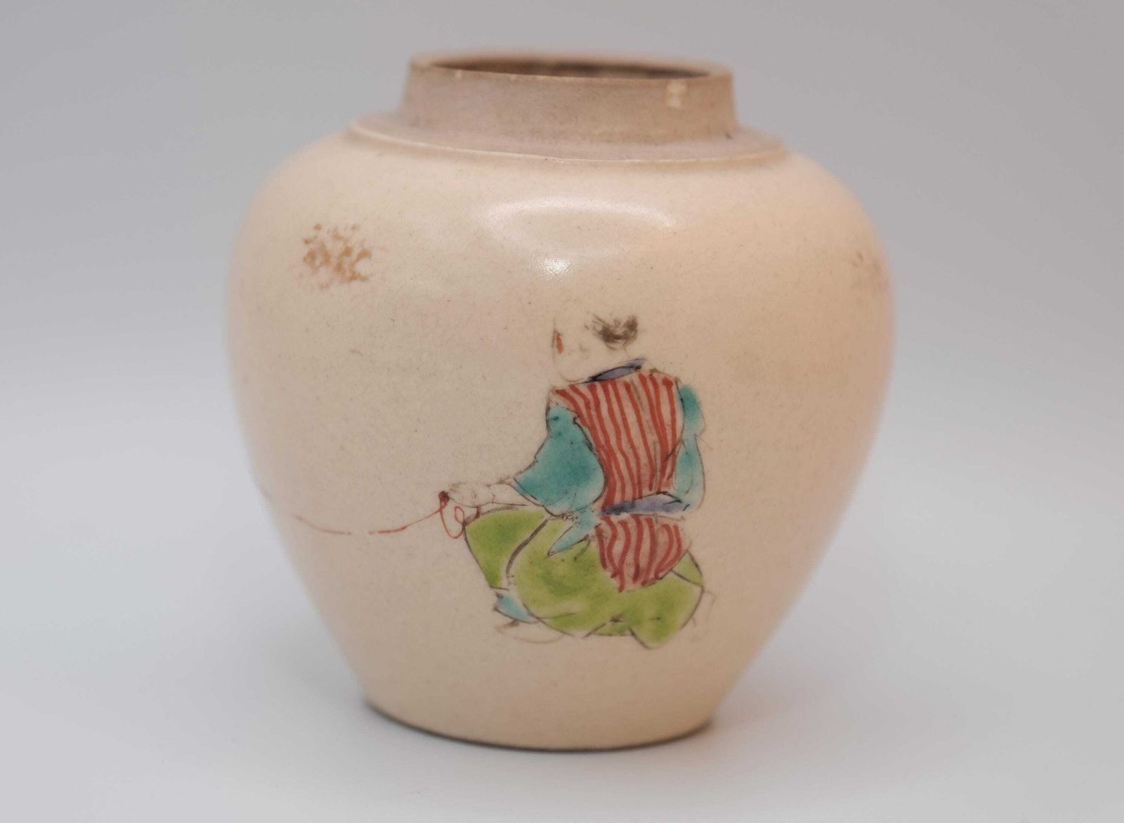 photo vinterior Antiek Japans Satsuma-stijl gemberpotje | Handgeschilderd aardewerk met craquelé glazuur | Meiji Taisho periode Aziatische kunst