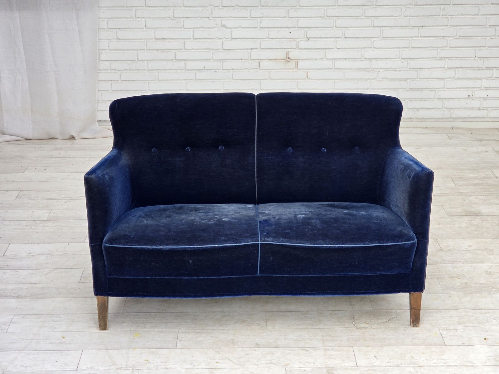 1960s, Danish 2 Seater Sofa. Dark Blue Furniture Velour. photo furniture