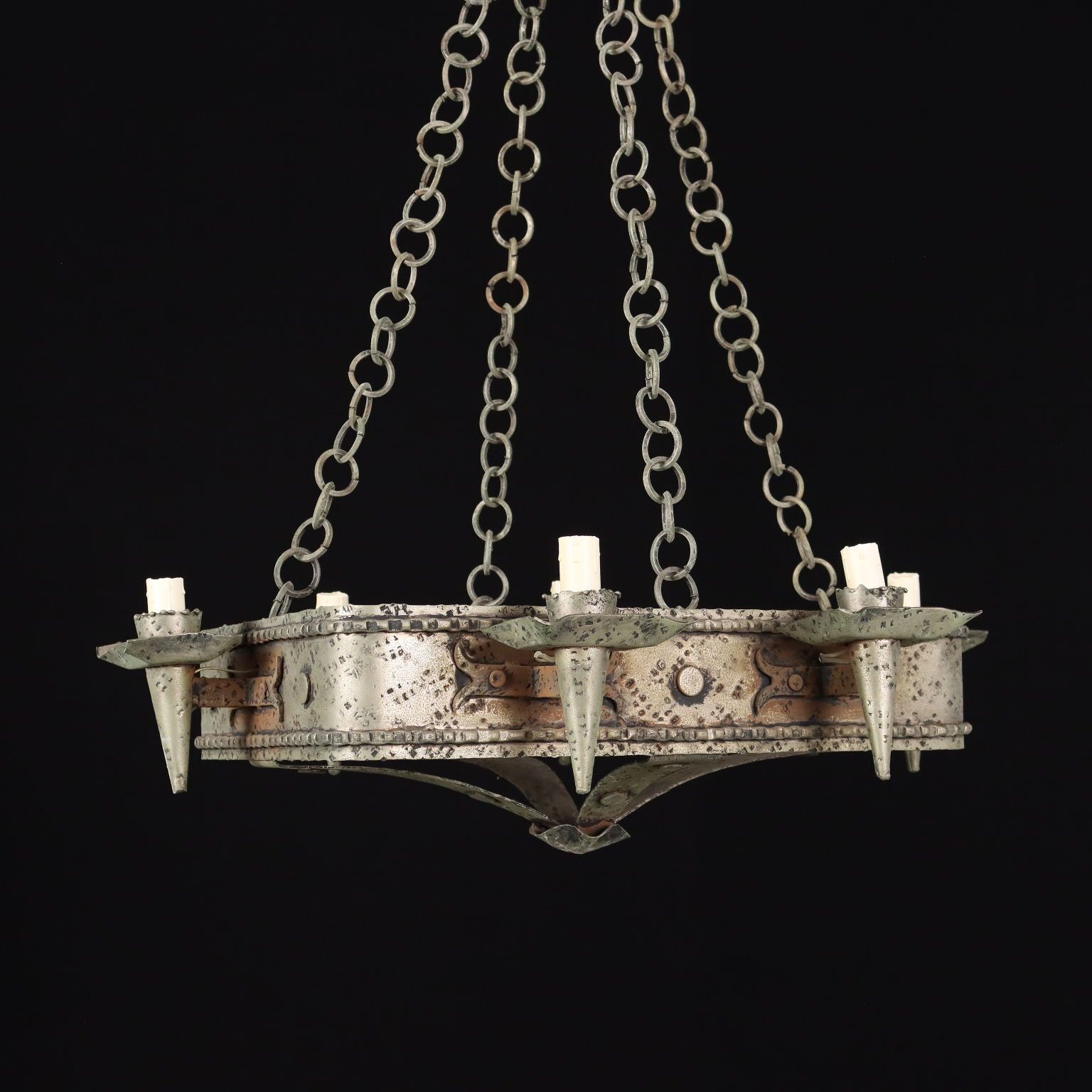 Antique Chandelier Metal 6 Lights Italy XX Century photo for sale