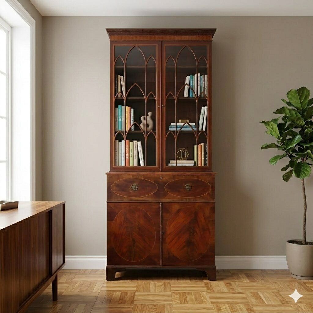 Bibliothèque de style néo-gothique en acajou, XIXe siècle photo furniture