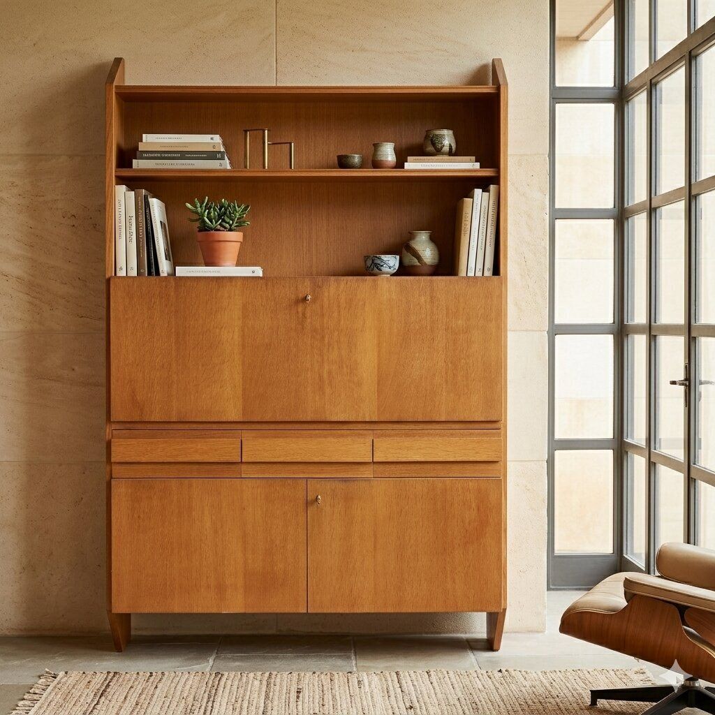 Cabinet vintage en placage de chêne, Italie, années 1950 photo furniture