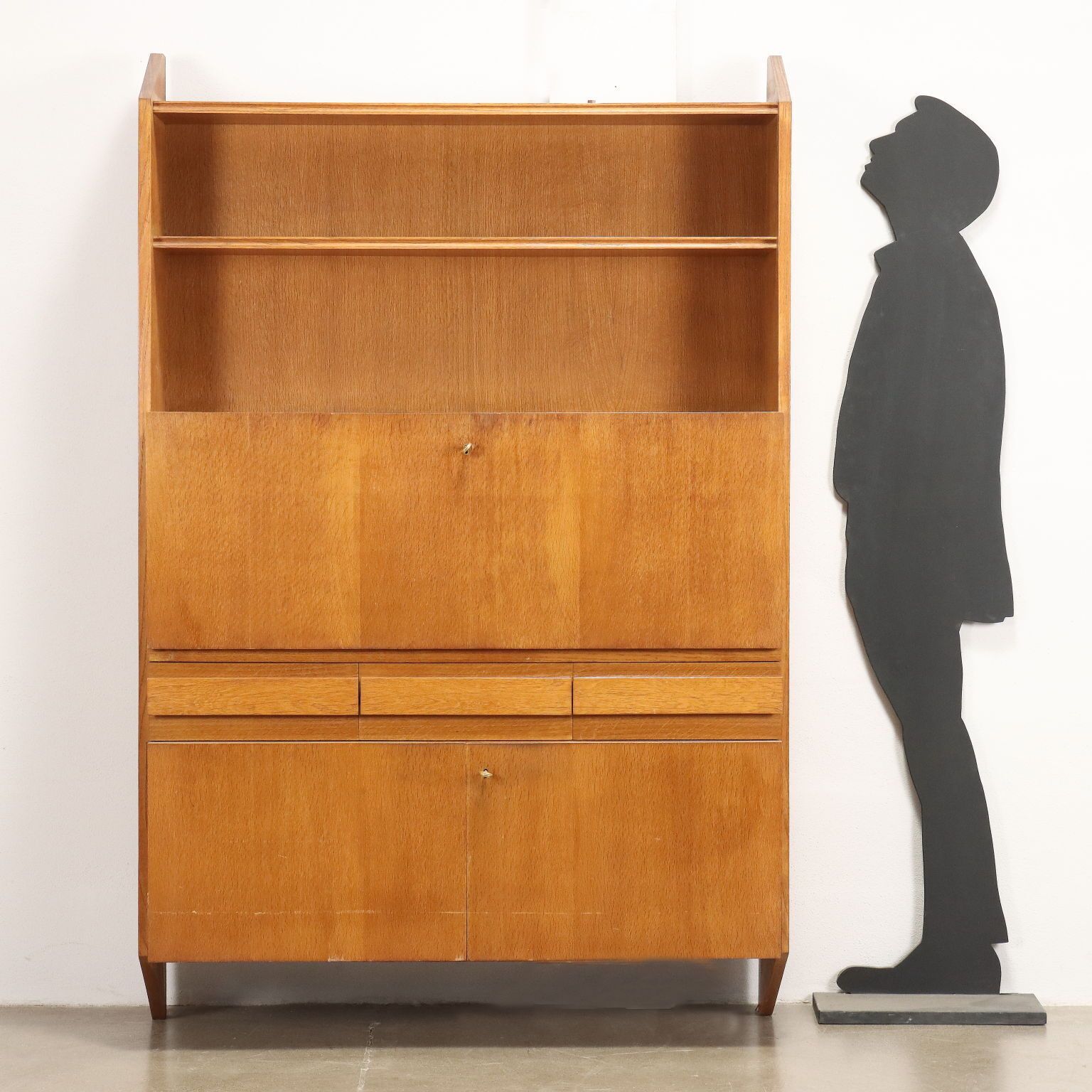 Vintage Cabinet Oak Veneered Wood Design Italy 1950s photo for sale