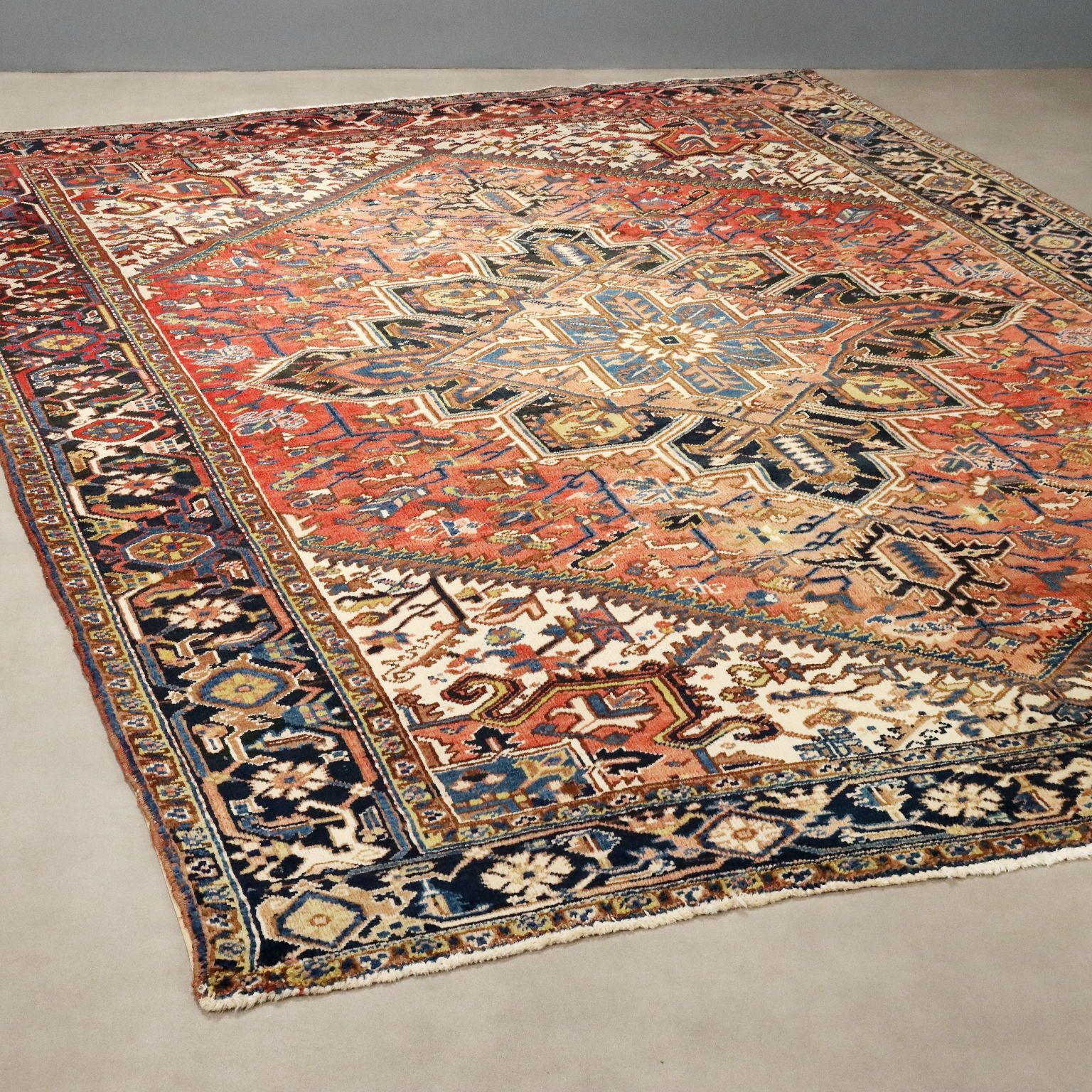 Antique Heriz Carpet Cotton Wool Heavy Knot 127 X 90 In