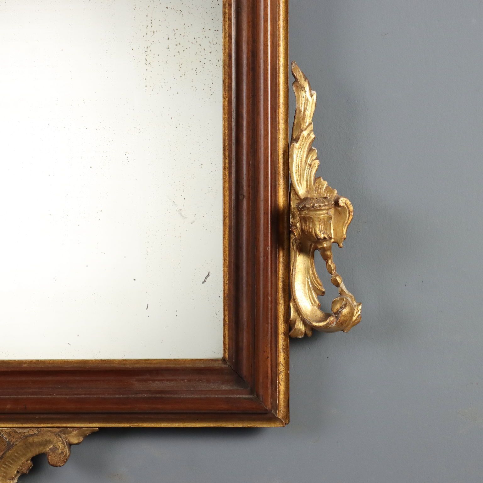 photo for sale Antique Mirror Carved Walnut Candle Holders Italy XIX Century