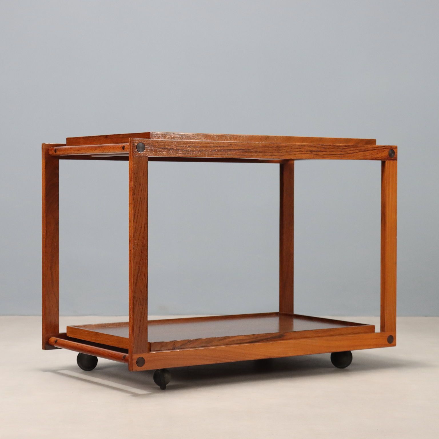 photo furniture Vintage Kitchen Trolley Teak Double Top Design Italy 1960s