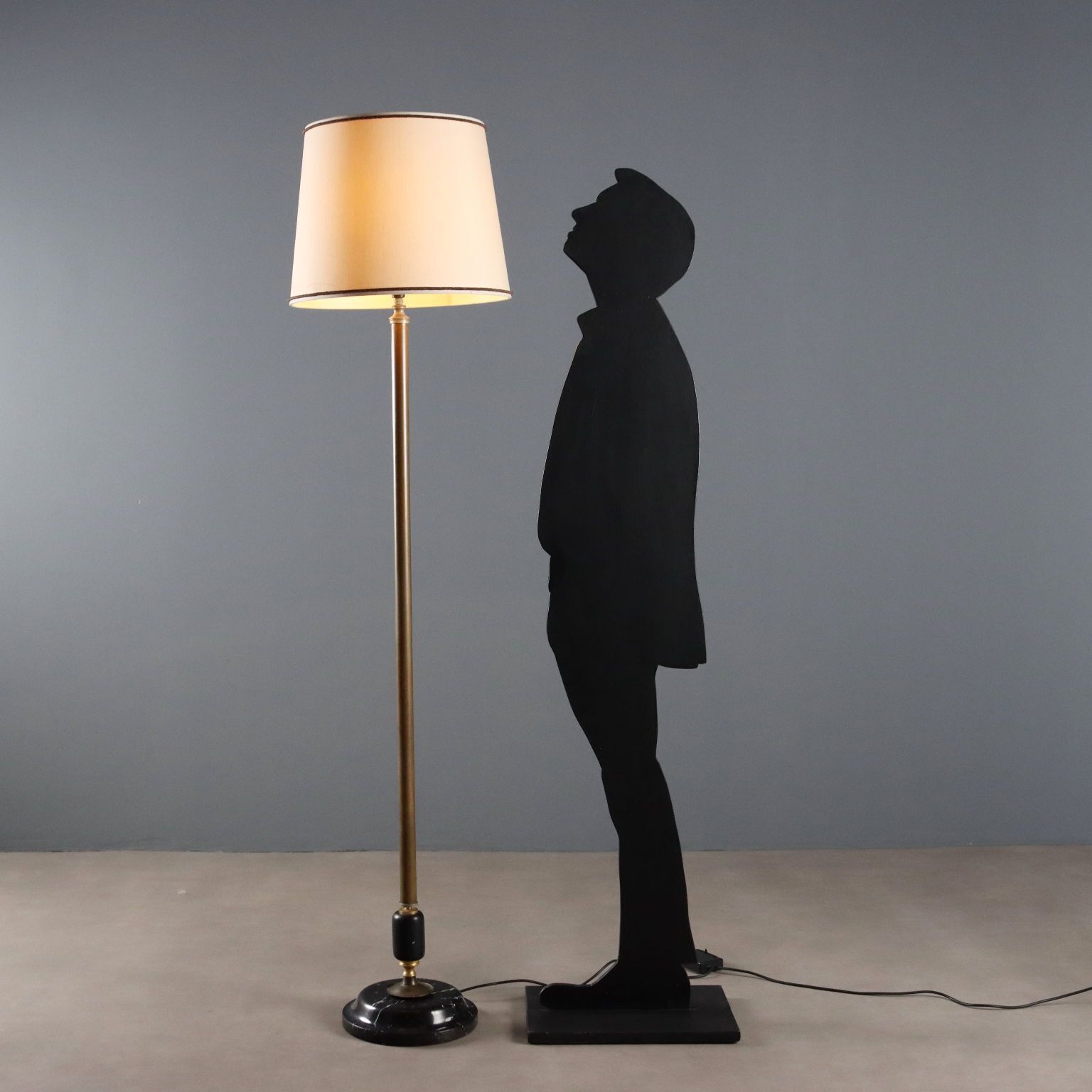 Vintage Floor Lamp Brass Marble Fabric Design Italy 1950s photo for sale