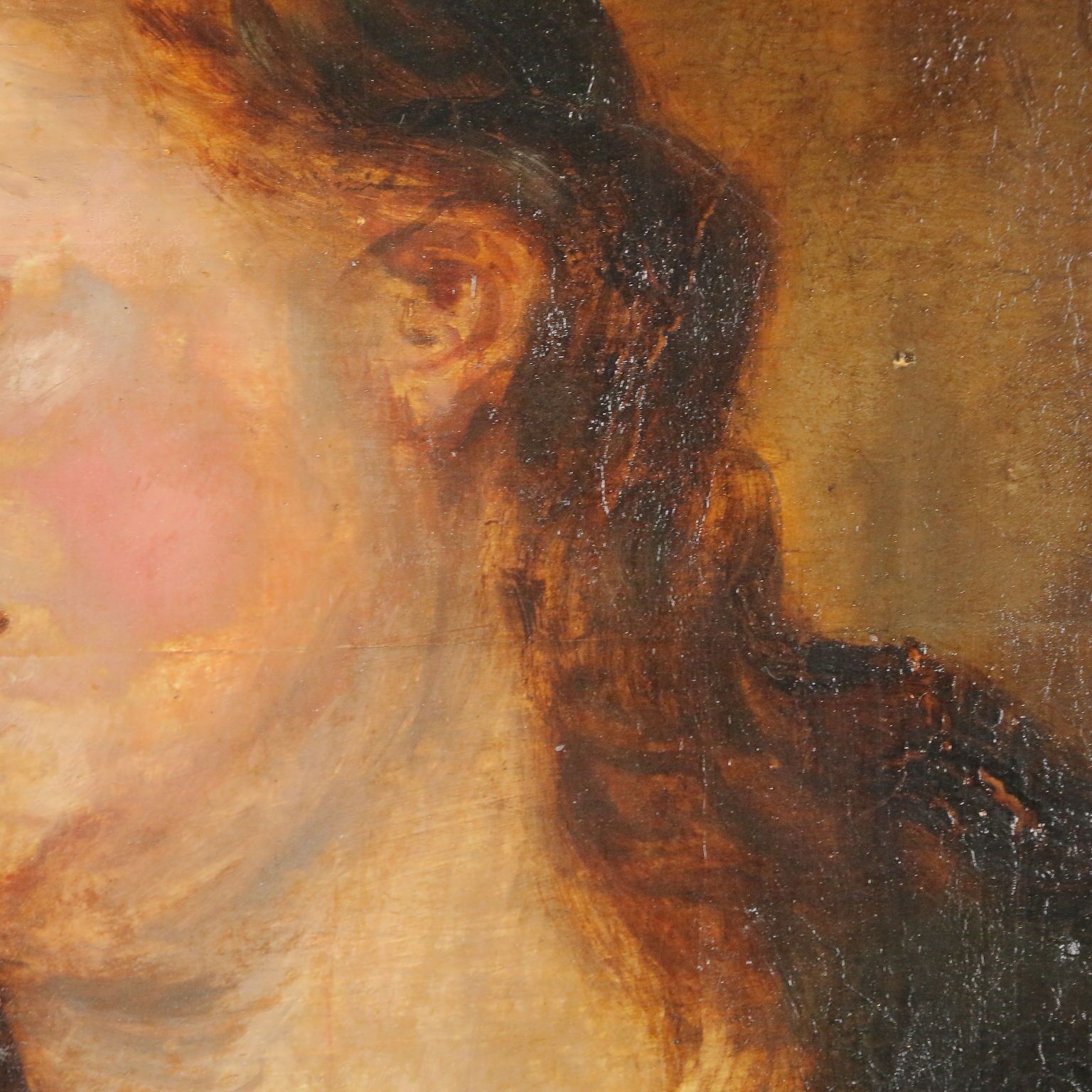 Painting By Follower Of Van Dyck   Late 1700s   Female Face photo vinterior