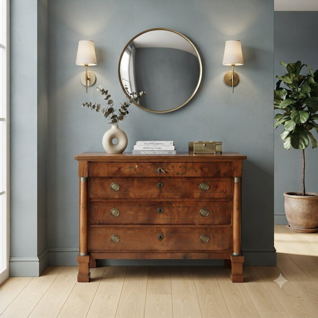Empire Walnut Chest Of Drawers With Brass Inlays photo furniture