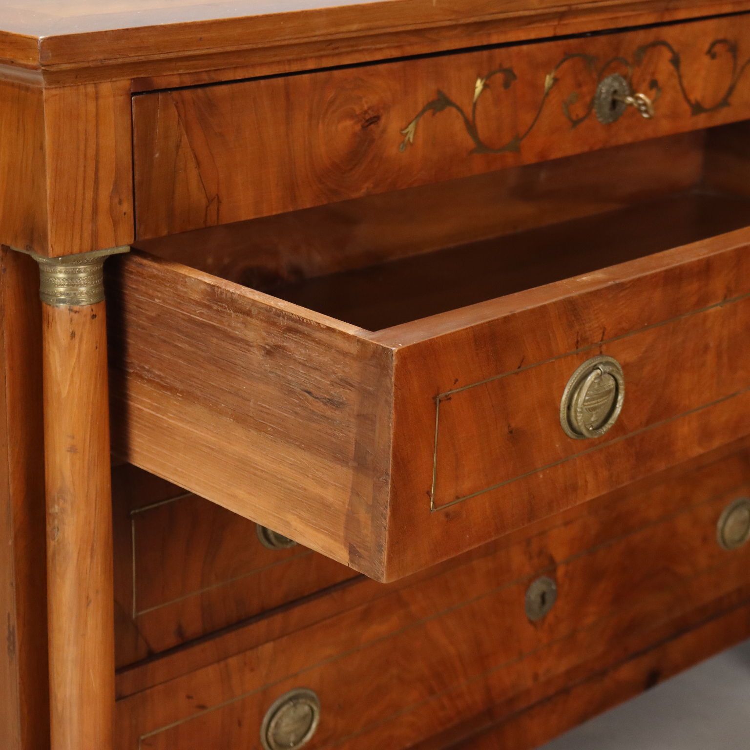 Empire Walnut Chest Of Drawers With Brass Inlays photo Furniture