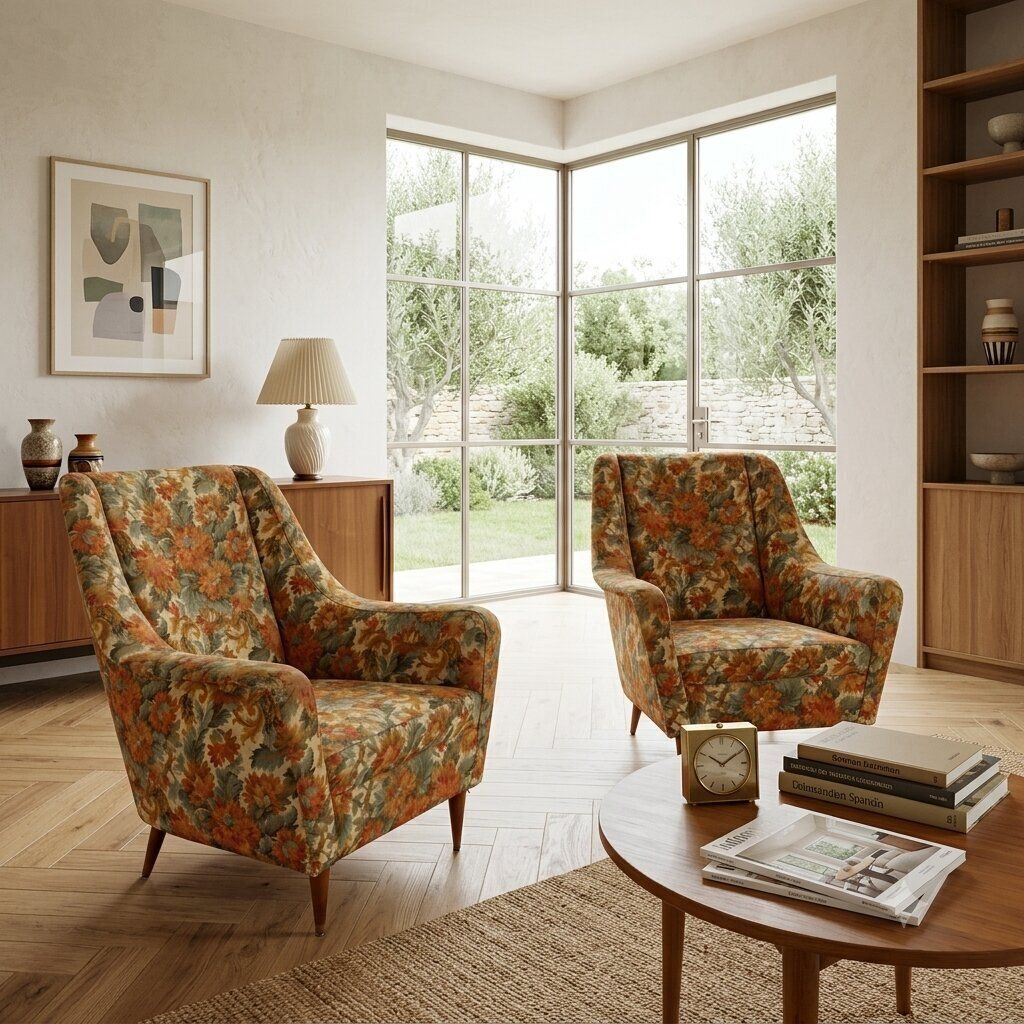 Fauteuils vintage en tissu et bois, design italien, années 1950 photo furniture