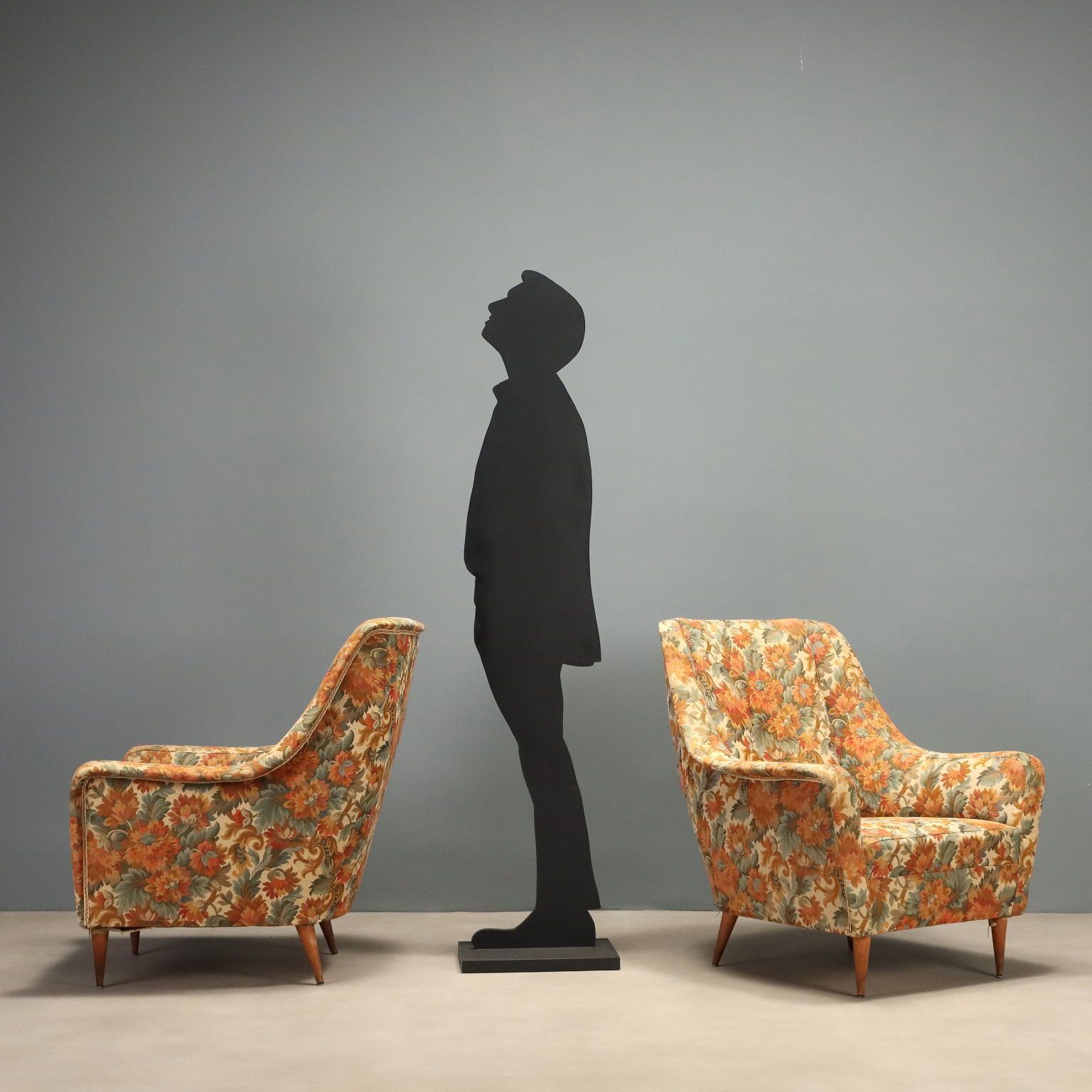 Fauteuils vintage en tissu et bois, design italien, années 1950 photo for sale
