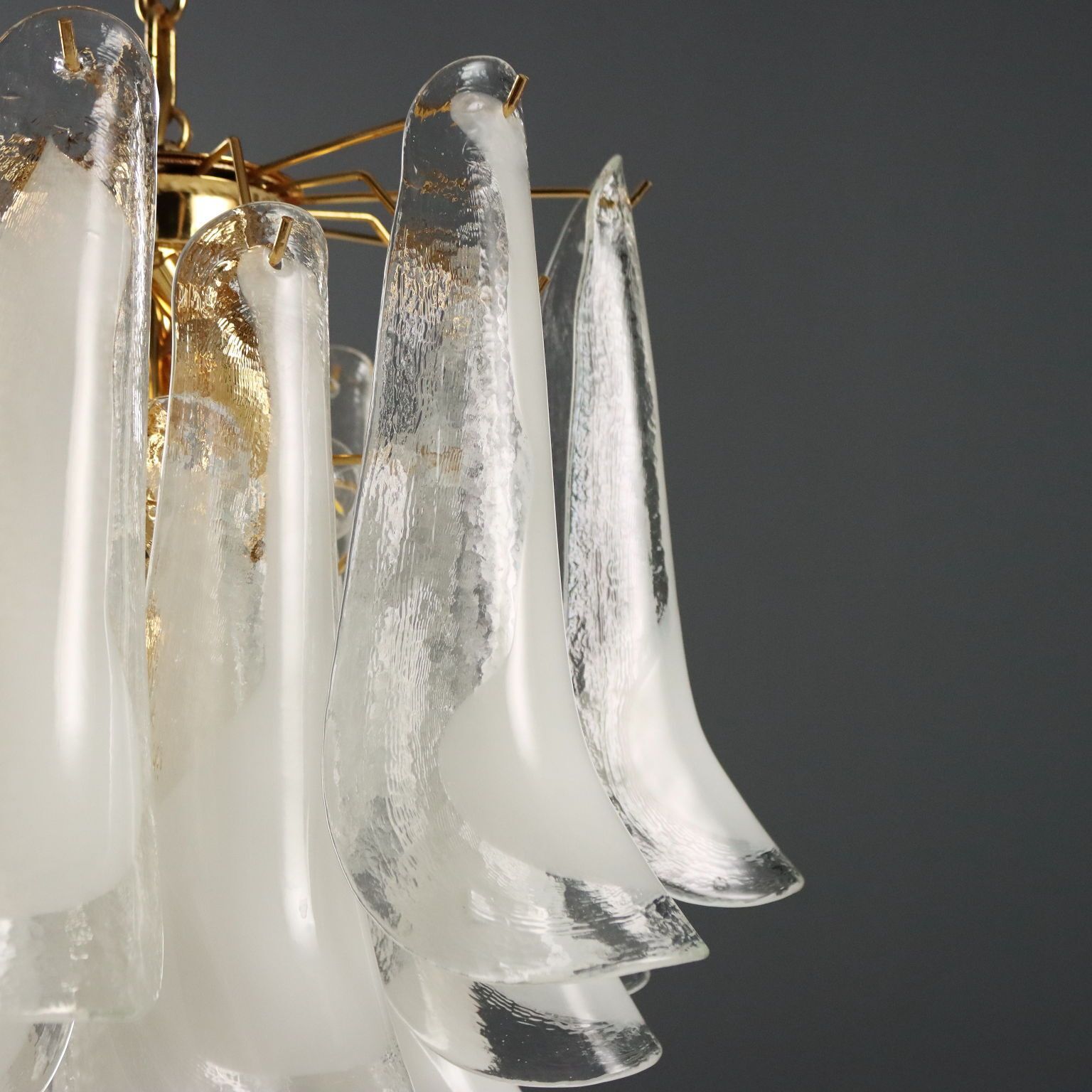 Vintage Chandelier Novaresi Milan Glass Brass Design Italy 1980s photo vintage