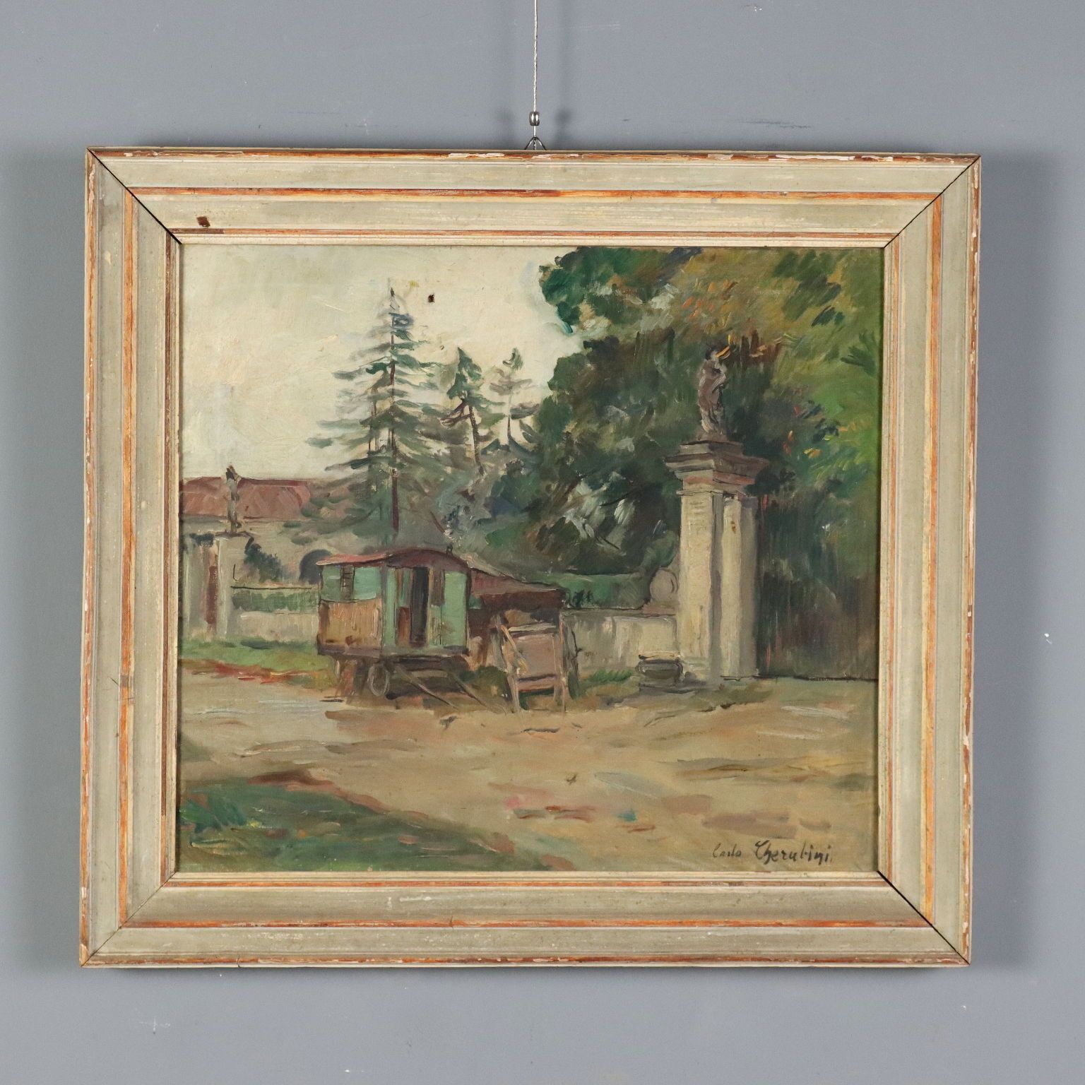 Antique Painting Signed Carlo Cherubini Oil On Canvas XX Century