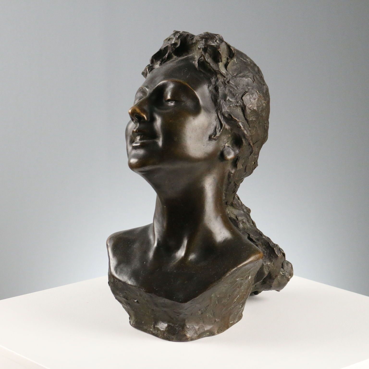 Antique Sculpture Young Woman's Face Bronze XIX XX Century