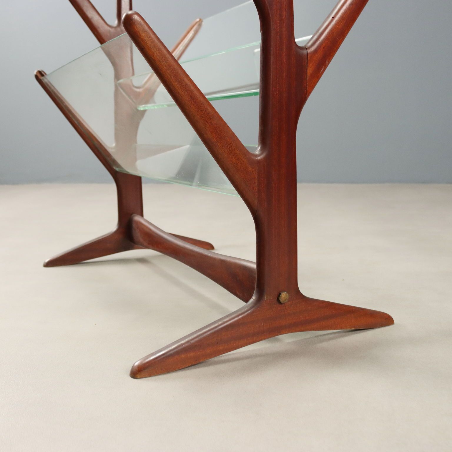 photo for sale Vintage Magazine Rack Beech Glass Brass Design Italy 1950s