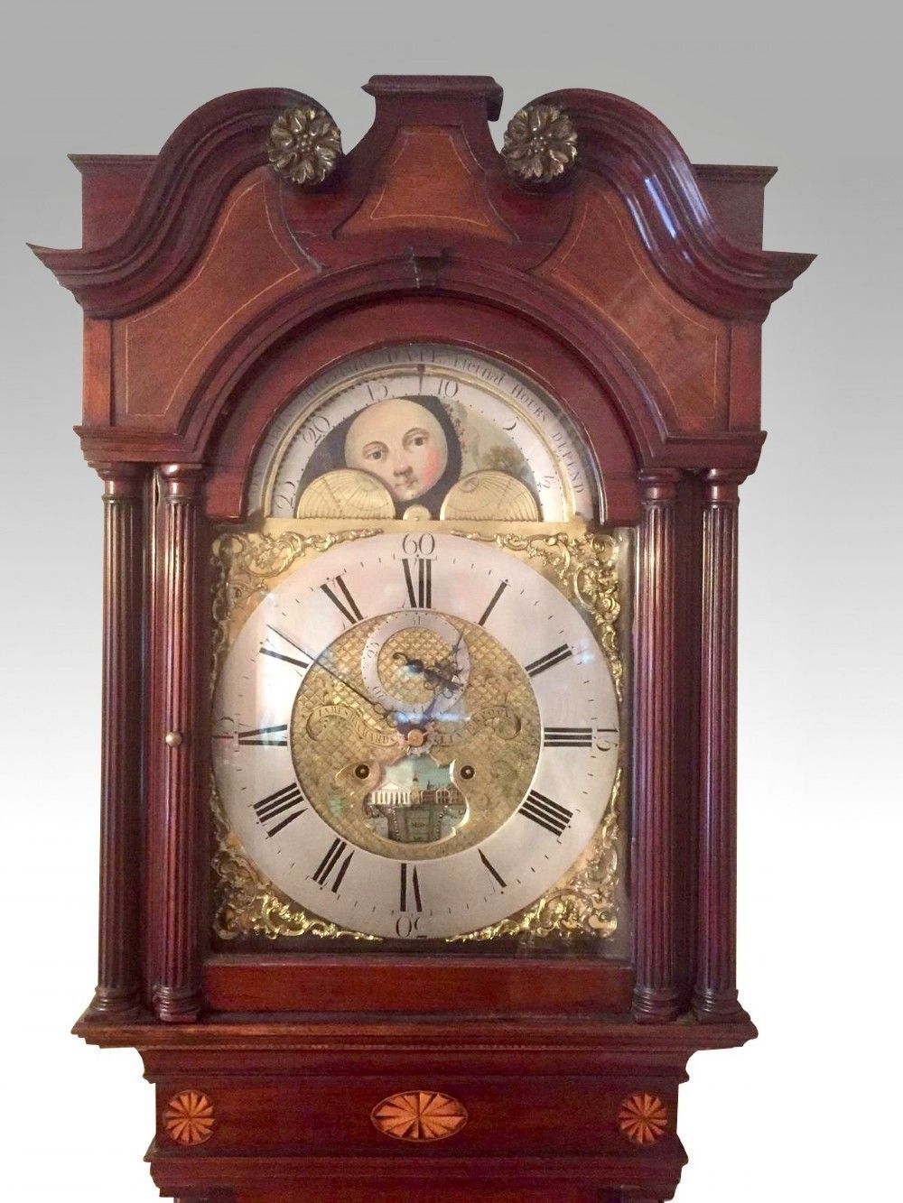 Inlaid Mahogany 18th Century Antique Longcase Grandfather Clock By Iames Richards Liverpool Featuring An Alarm And Ferguson Tidal Dial photo Home Decor