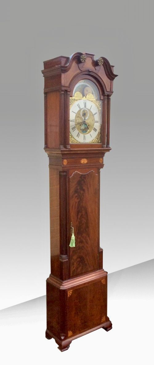 photo furniture Inlaid Mahogany 18th Century Antique Longcase Grandfather Clock By Iames Richards Liverpool Featuring An Alarm And Ferguson Tidal Dial