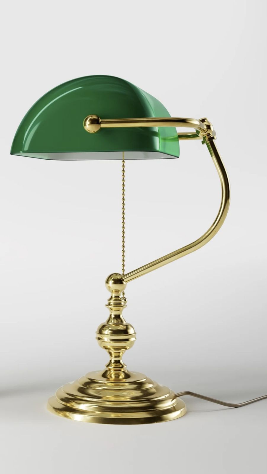 Vintage Brass Banker’s Lamp With Green Glass Shade – 38cm photo Lighting