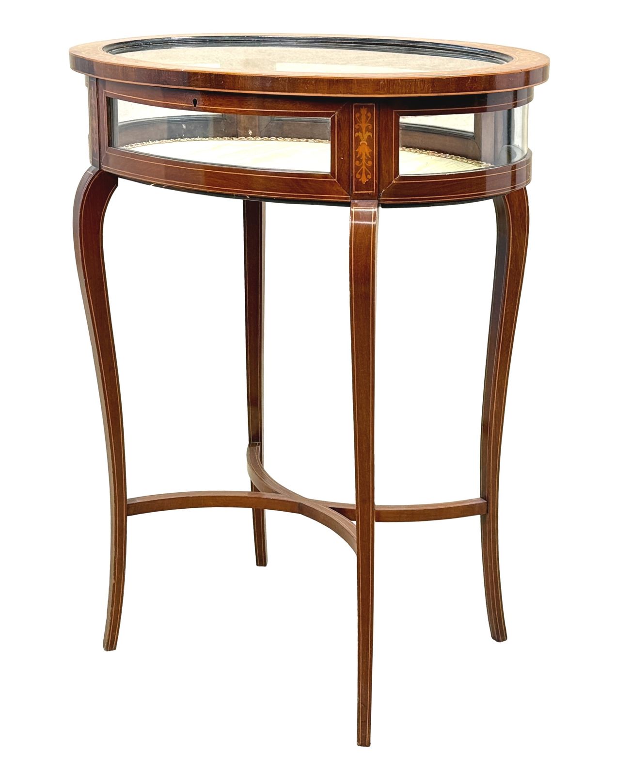 Table vitrine bijouterie ovale en acajou, fin du XIXe siècle (Angleterre, vers 1890)