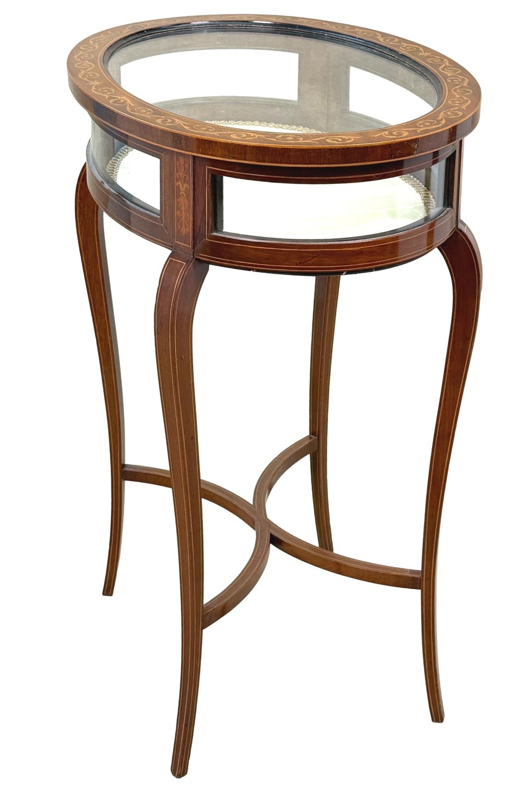 photo for sale Table vitrine bijouterie ovale en acajou, fin du XIXe siècle (Angleterre, vers 1890)