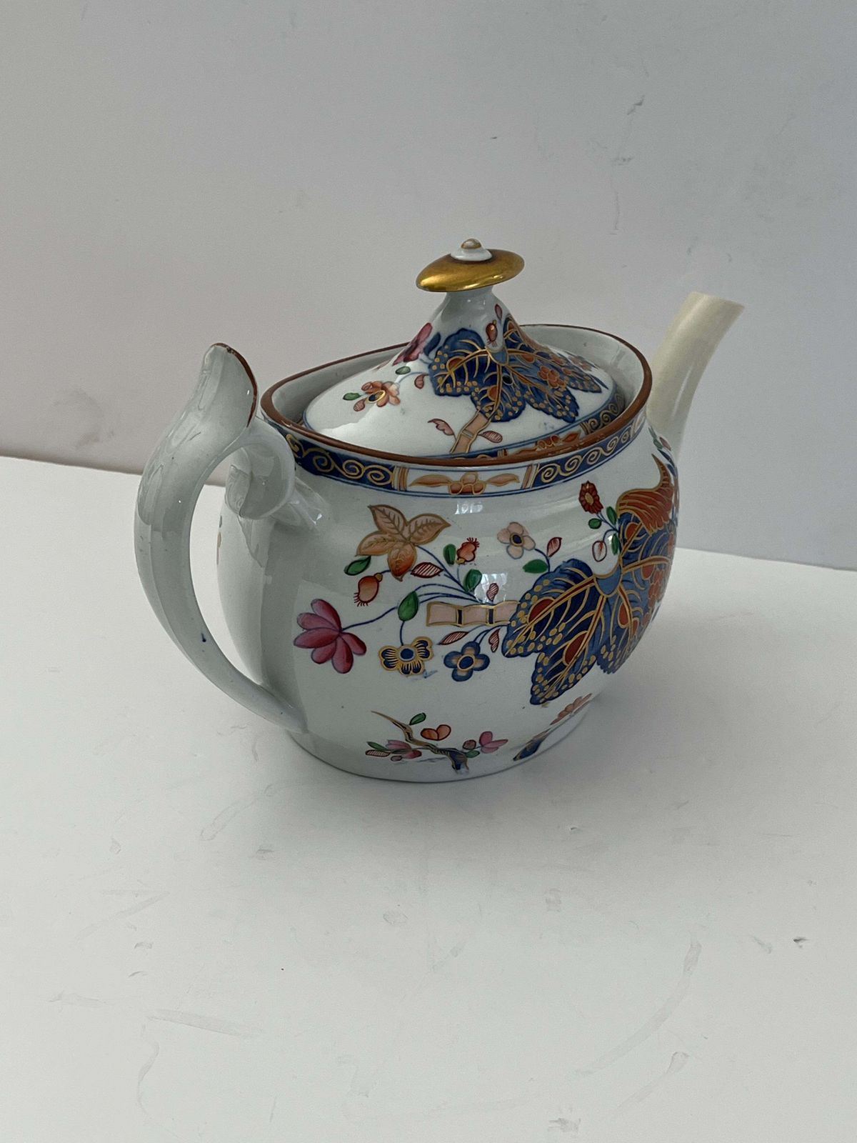 Antique Spode Teapot, Ironstone, Tobacco Leaf Pattern, Circa 1820 photo vintage