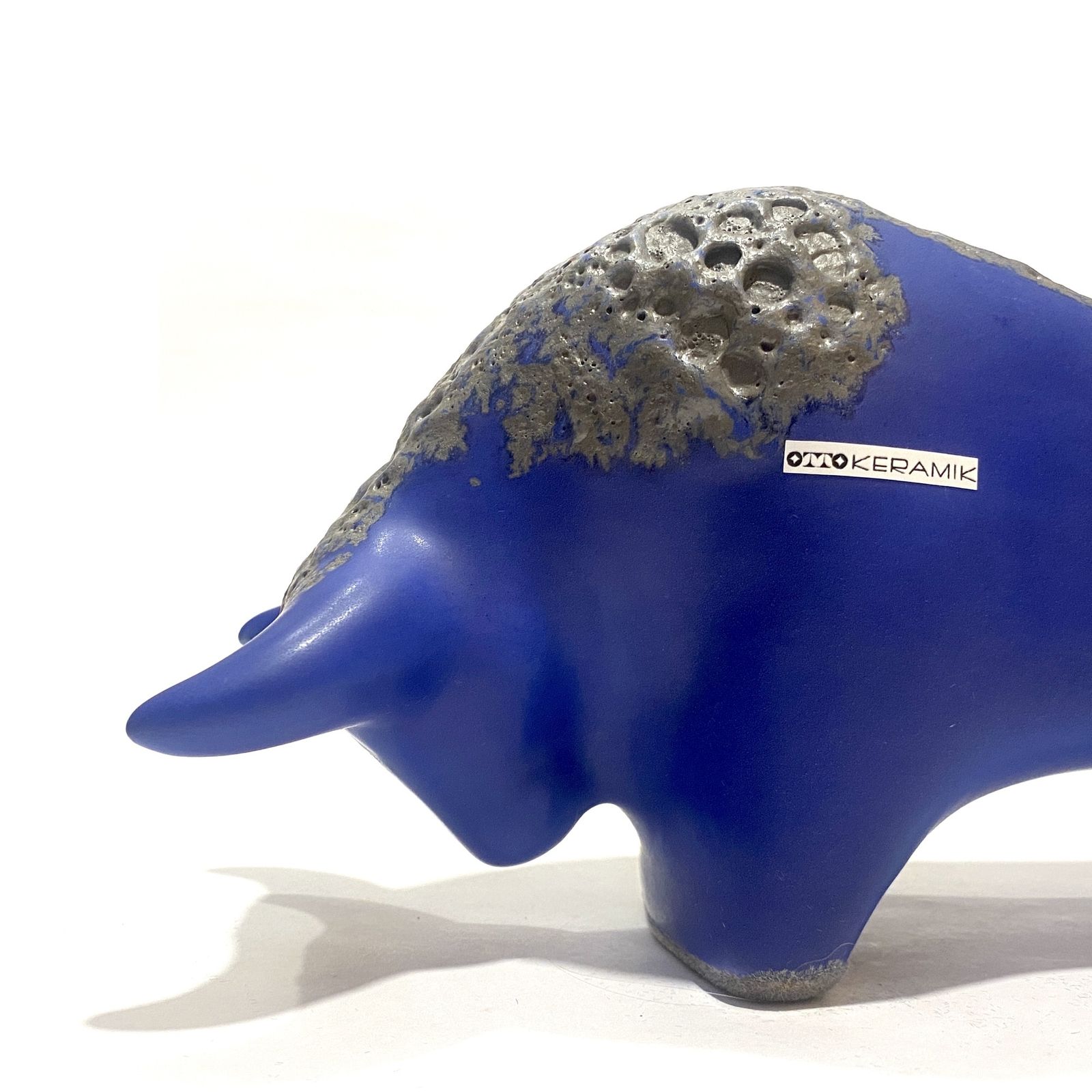 Otto Keramik Bull In Blue Fat Lava Glaze, West German Pottery Style Sculpture photo for sale
