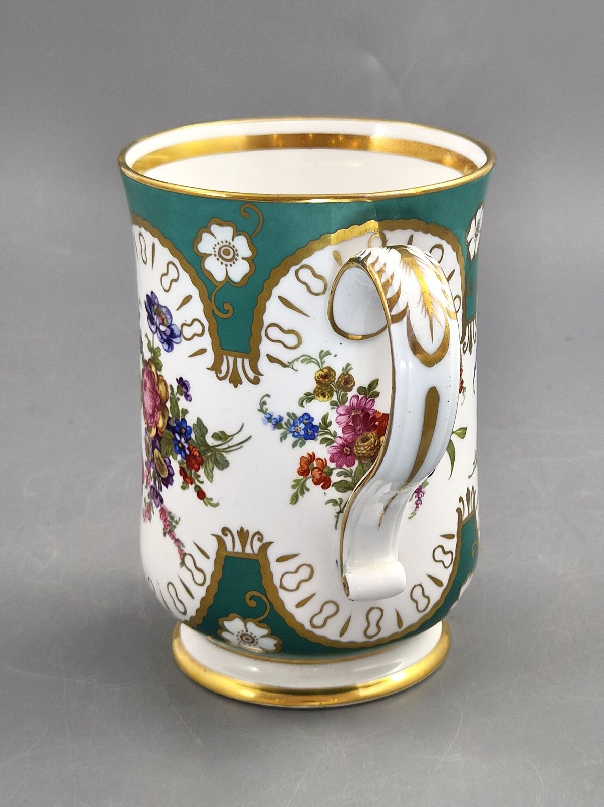 Antique French Old Paris Porcelain Cabinet Mug, Sèvres Style Green Ground, C.1850 photo for sale
