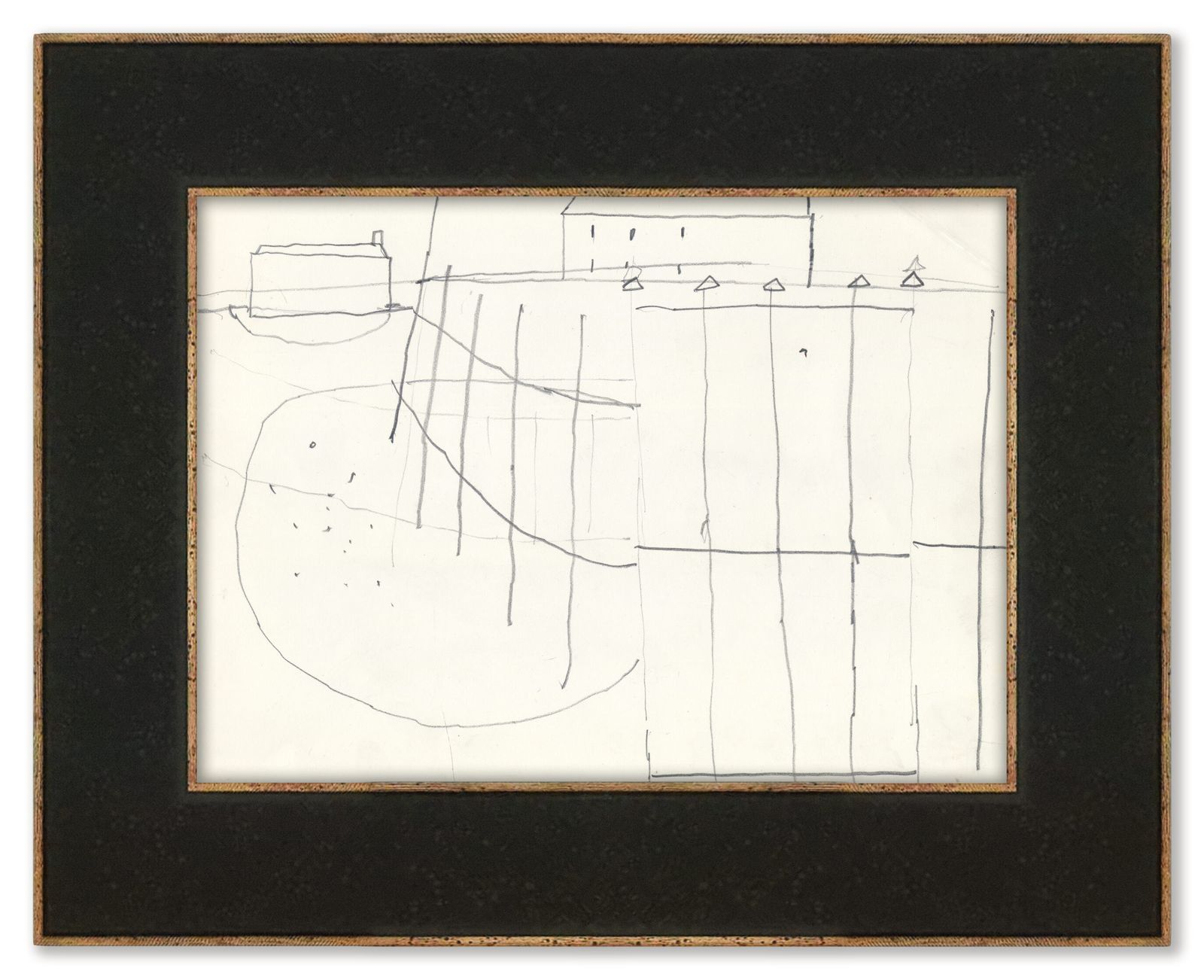 Sober semi-abstract potloodtekening van Henry Cliffe, 1977