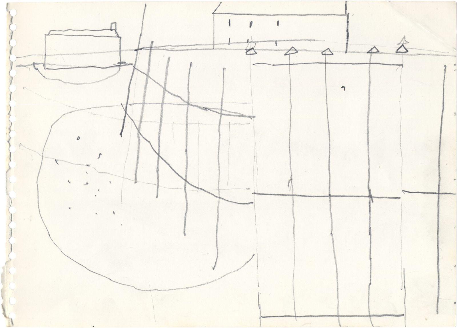 Sober semi-abstract potloodtekening van Henry Cliffe, 1977 photo furniture