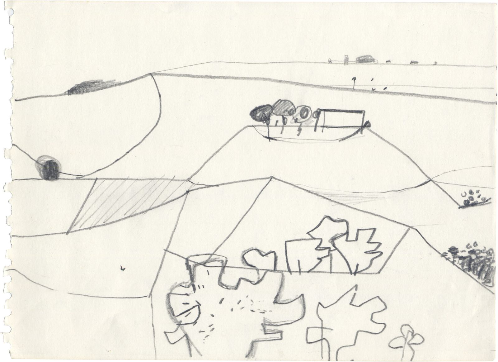 Ingelijst landschapstekening in potlood uit 1978 van Henry Cliffe photo furniture