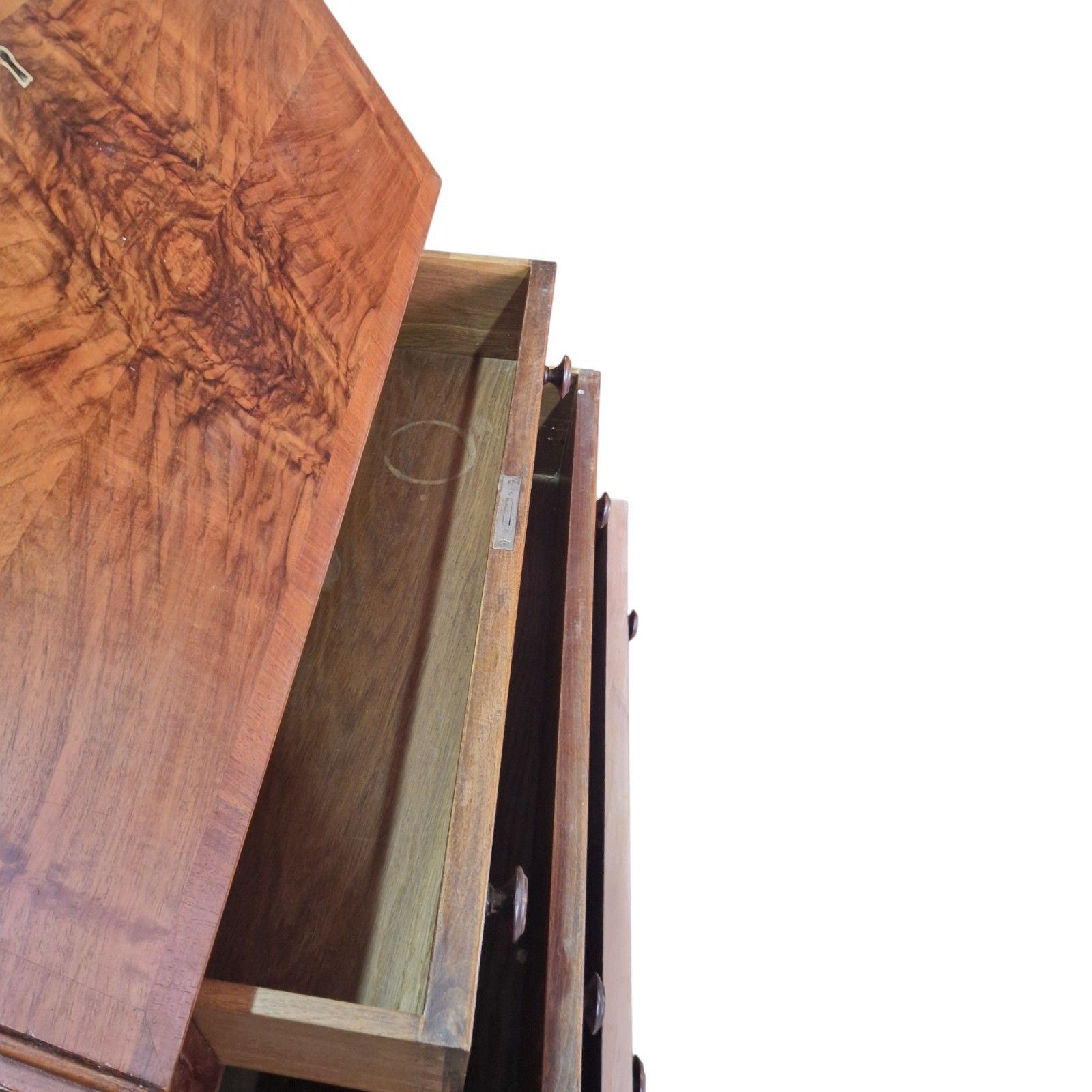135.0 Vintage Walnut Bureau Writing Desk Fall Front Chest Drawers Home Office Cabriole photo
