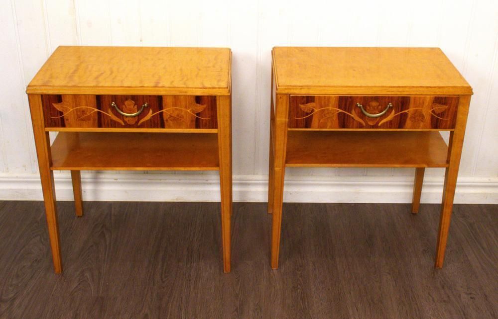 Vintage Swedish Bedside Tables In Walnut And Birch, 1940s, Set Of 2 photo for sale