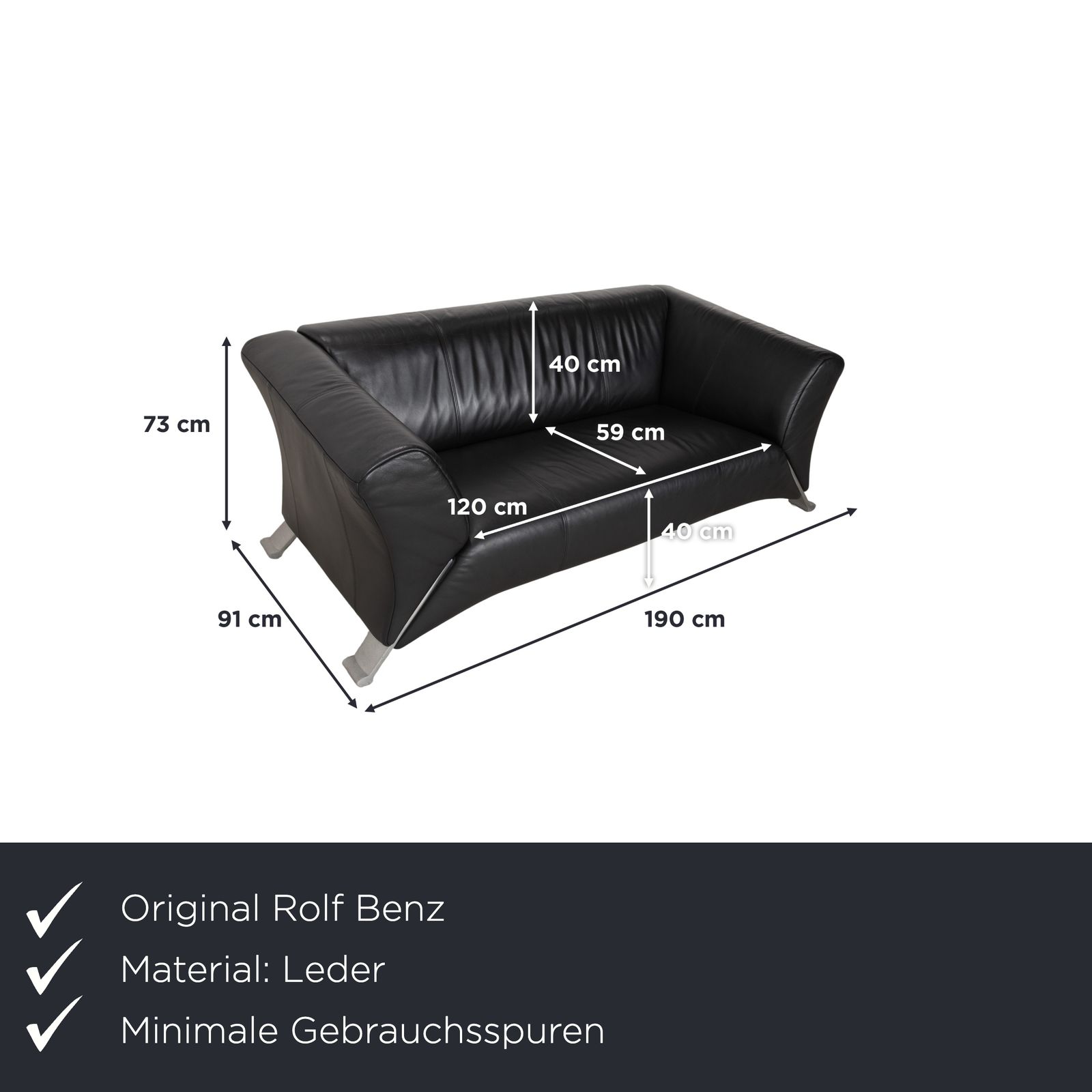 Canapé 2 places Rolf Benz 322 en cuir noir photo furniture