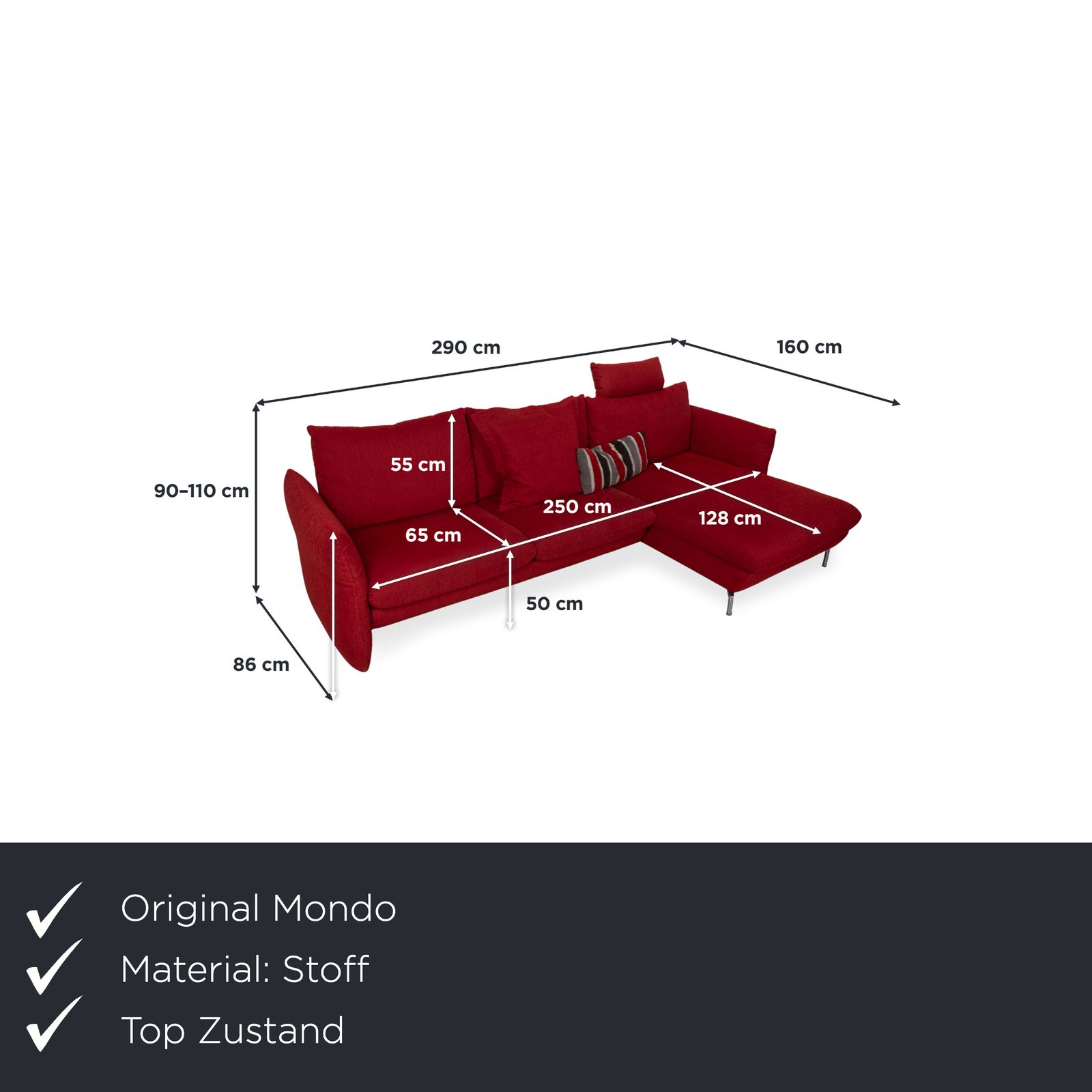 Canapé d'angle Mondo Loredo en tissu, rouge, fonction manuelle photo furniture