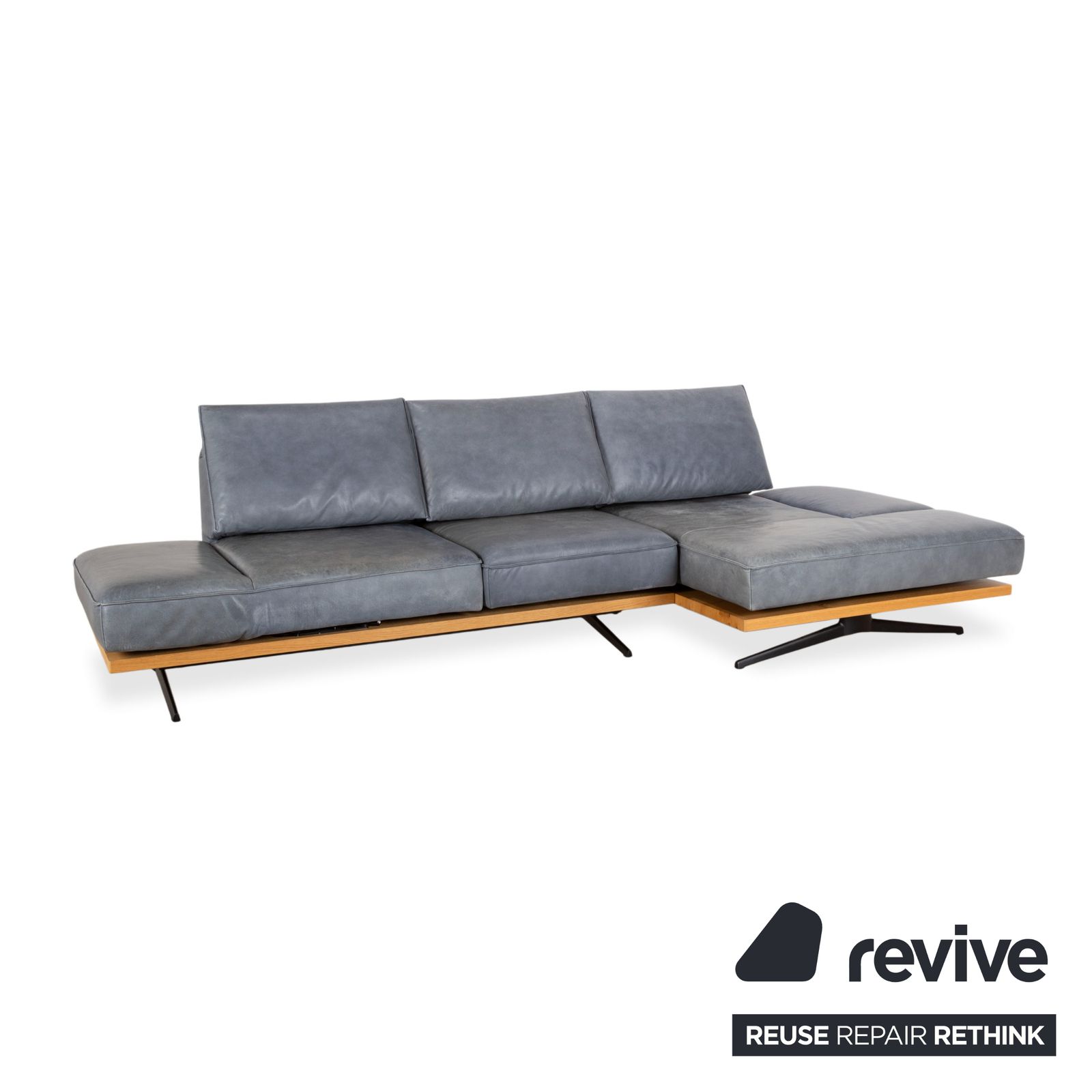 Koinor Phoenix Leather Corner Sofa Grey Blue Green Manual Function photo Furniture