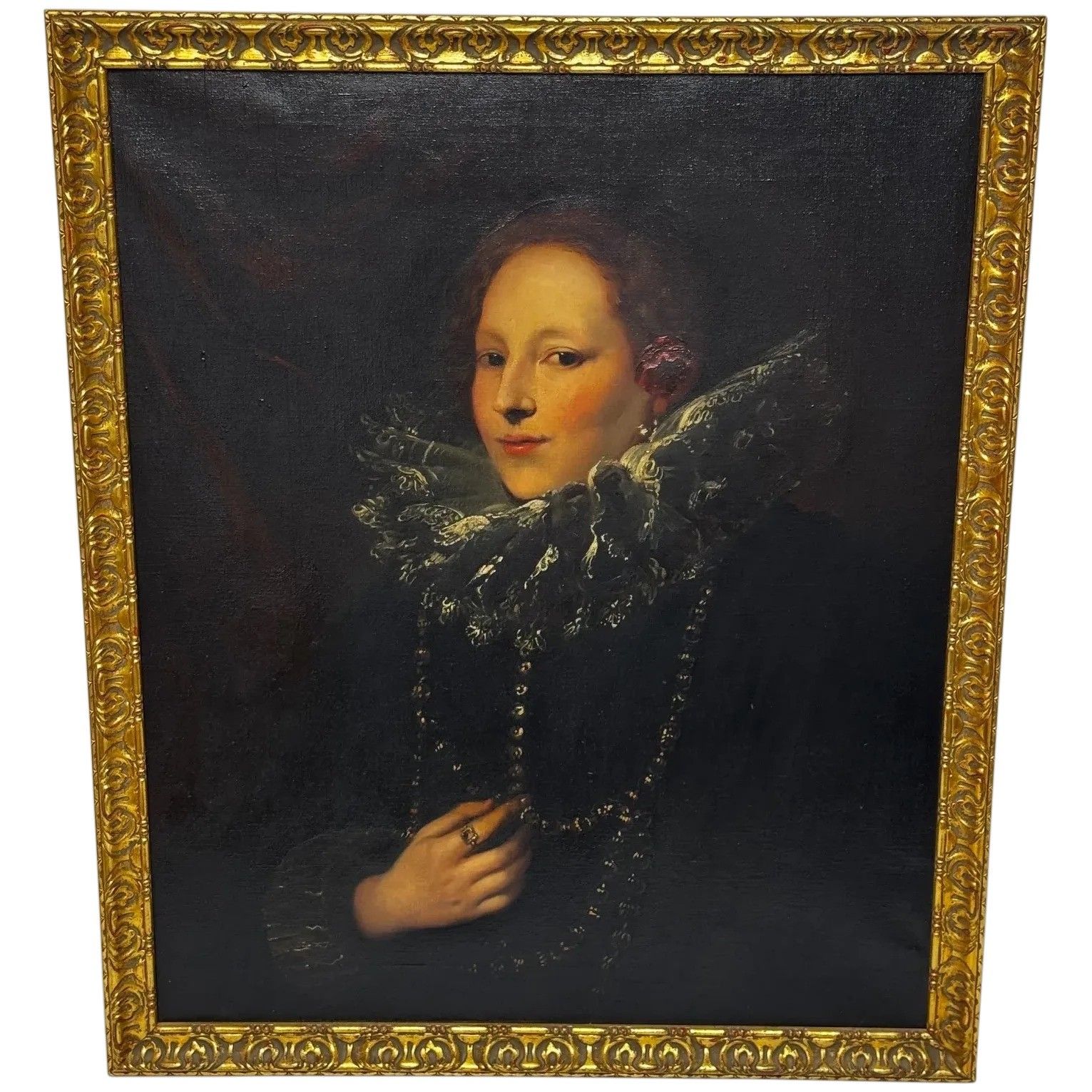 Antiek olieverf portret van Marchesa Elena Grimaldi Cattaneo naar Anthony Van Dyck