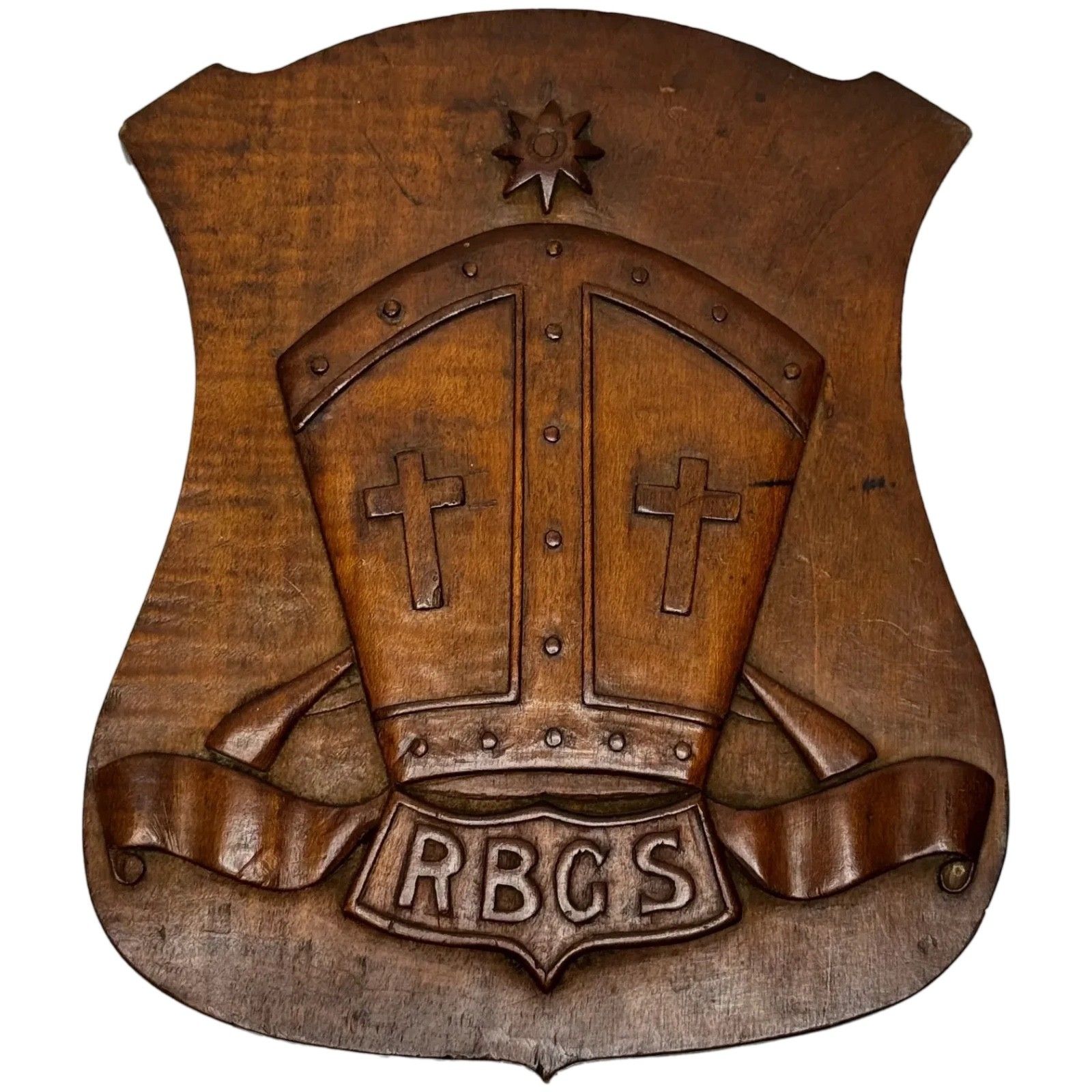 Arts & Crafts Revival Heraldisch Gesneden Wapenschild Rivington & Blackrod Grammar School