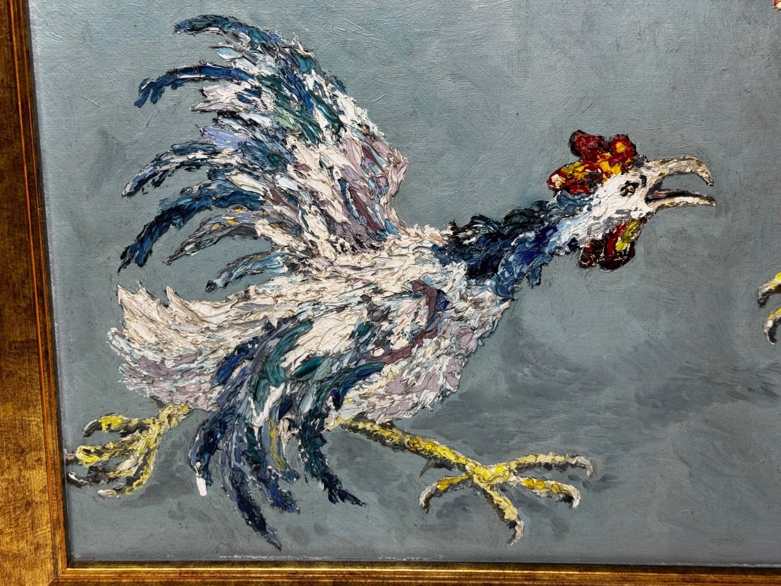 Expressionist Sporting Oil Painting Cocks Fight After Leon Kossoff C1965 photo vintage