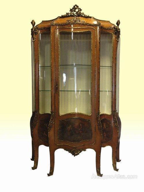 photo for sale A Stunning Antique Kingwood French Bombe Vernis Martin Display Cabinet