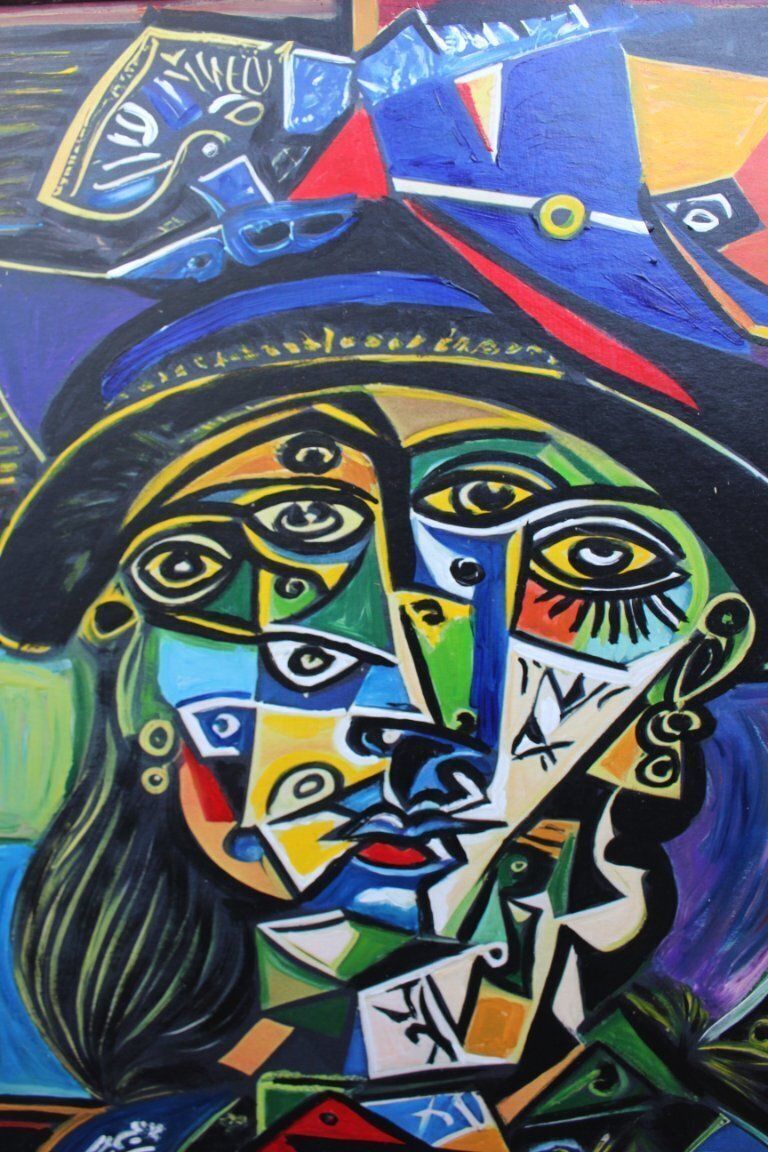 Contemporary Cubist Style Figurative Acrylic Modernistic Painting After Pablo Picasso, Circa 1980 photo for sale