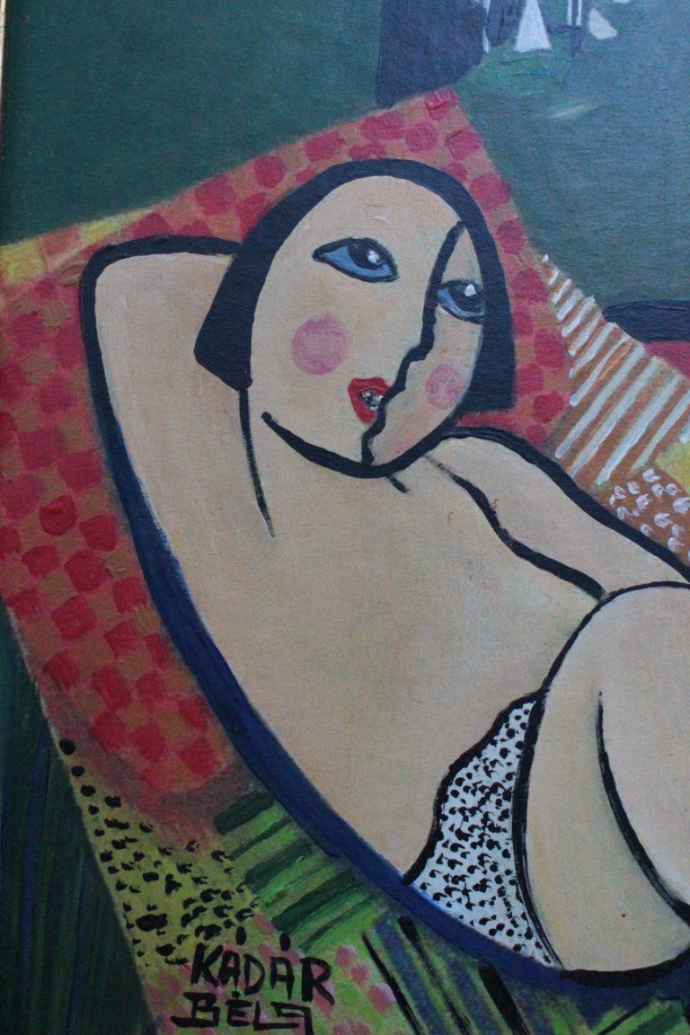 photo furniture 1960s Béla Kádár (Attr.) Modernist Figural Composition Nude And Cat
