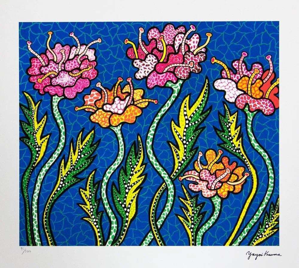 Naar Yayoi Kusama, Summer Flowers, lithografie, jaren 1990 photo furniture