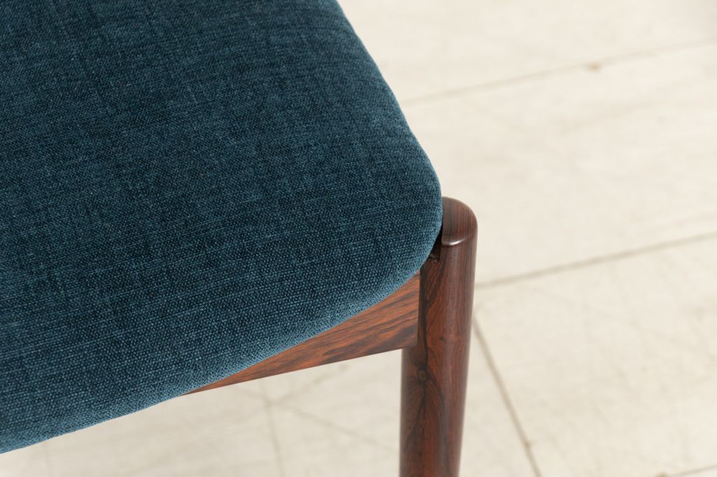 Set Of 6 Danish Midcentury Rosewood Dining Chairs With Blue Fabric Upholstery C.1960s photo vintage