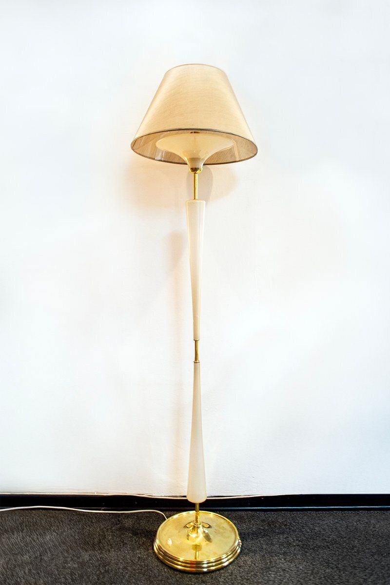 Brass And Glass Floor Lamp By Tomaso Buzzi, Italy, 1950s