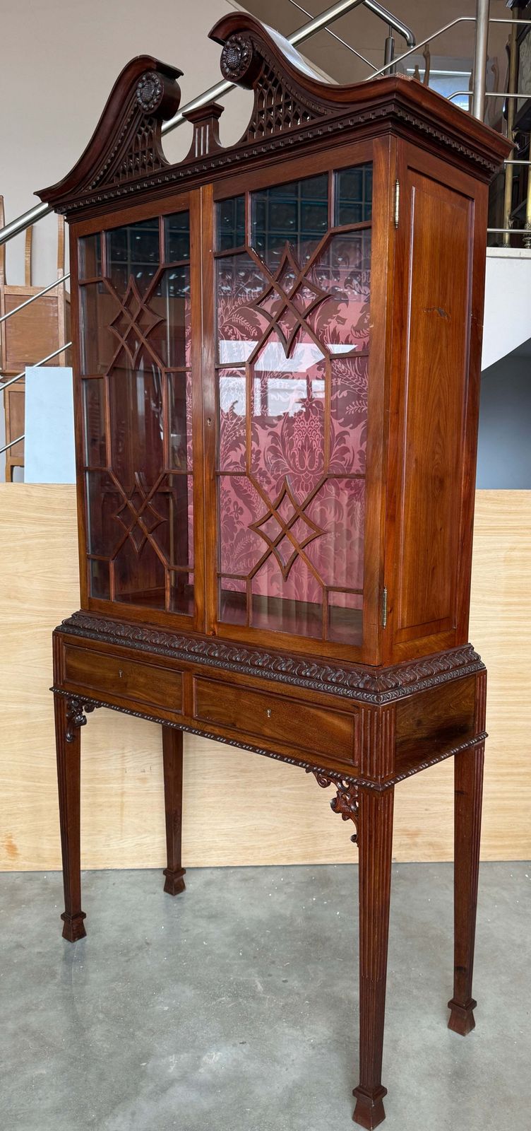 Spanish Georgian Revival Walnut Display Cabinet On Stand With Glazed Display photo 5882.0