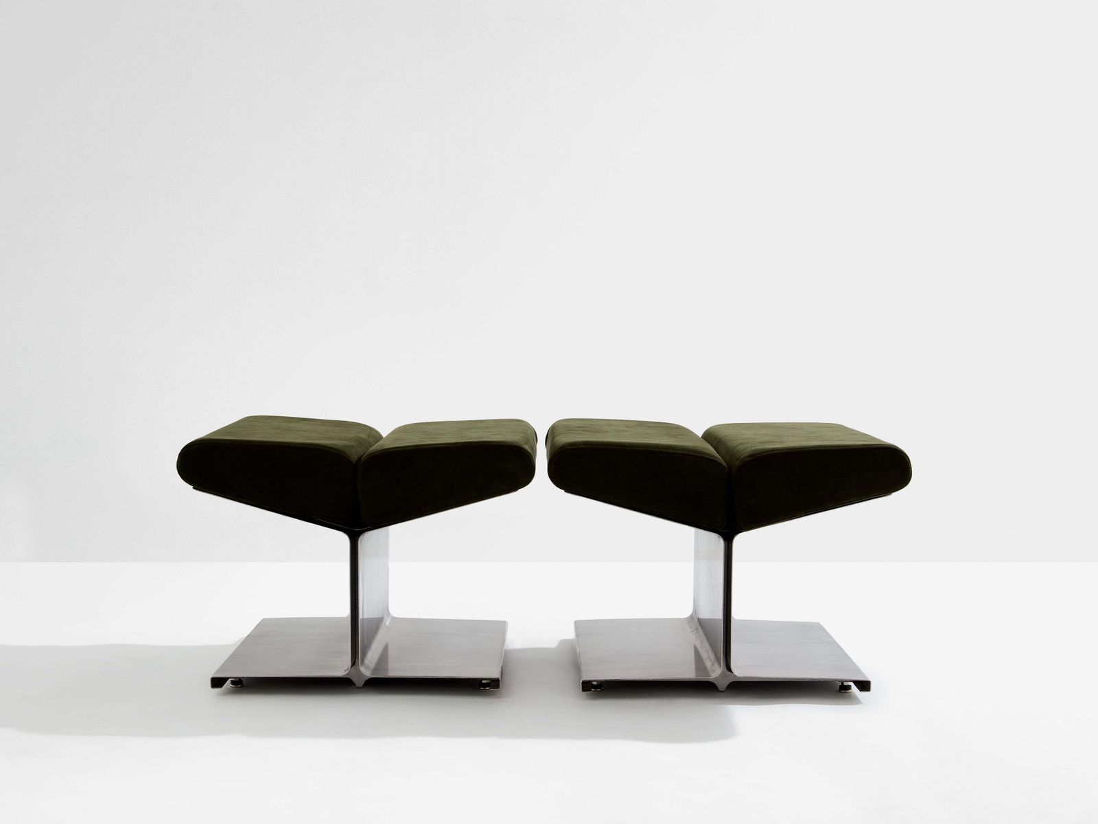 Paul Geoffroy For Uginox Stainless Steel Alcantara Ottomans 1975 photo for sale