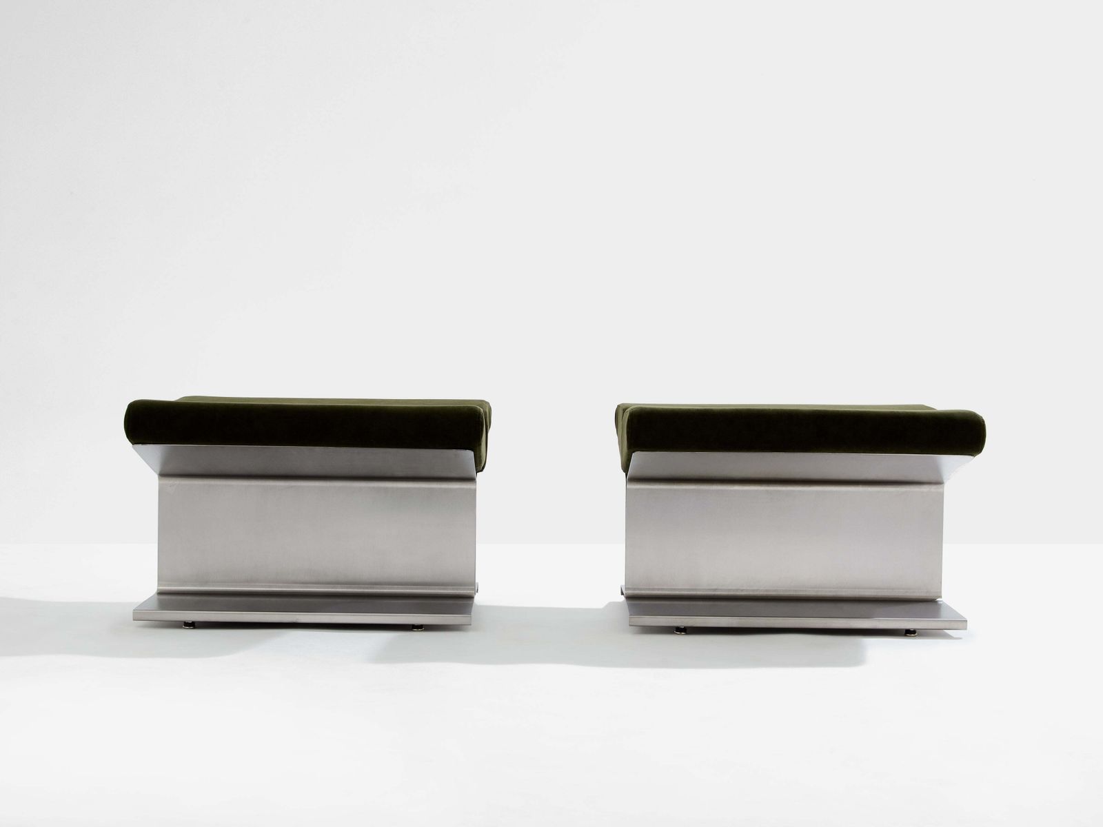 photo furniture Paul Geoffroy For Uginox Stainless Steel Alcantara Ottomans 1975