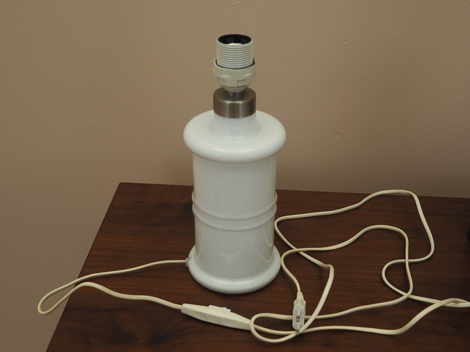 photo furniture Holmegaard Glass Table Lamp With Fabric Shade, Danish Design, 1970s