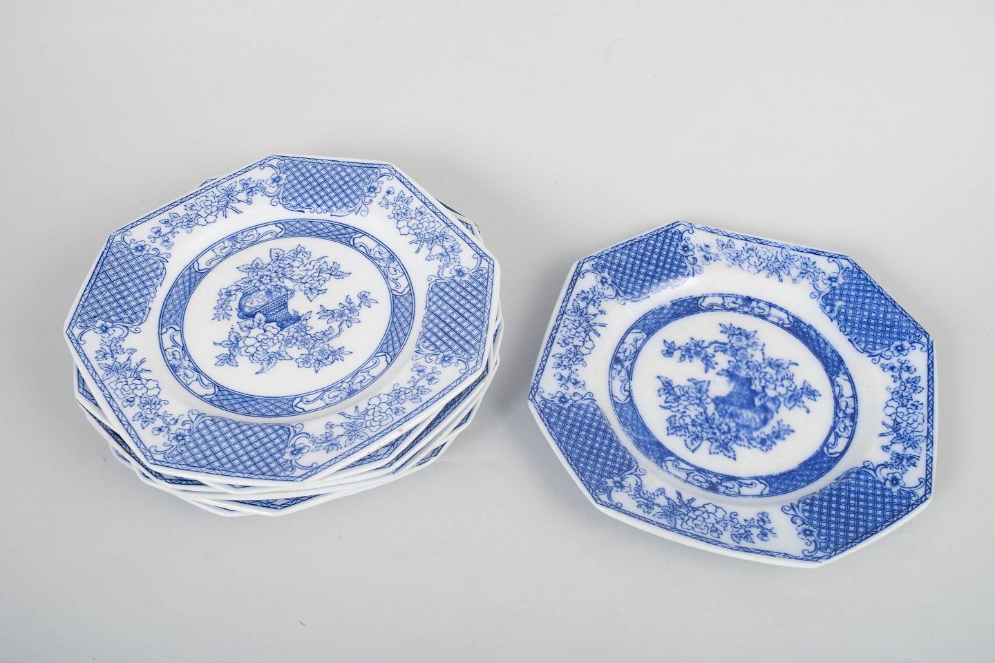 Rörstrand. Seven Octagonal Lunch Plates In Faience. "Hoangho" Series. photo furniture