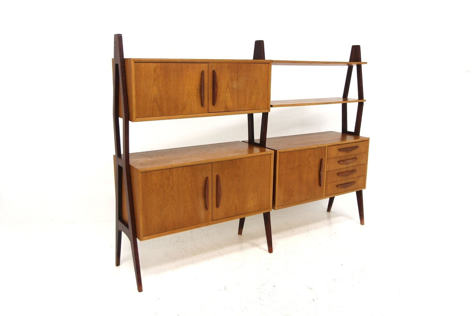Bibliothèque scandinave double en teck, Suède, 1950